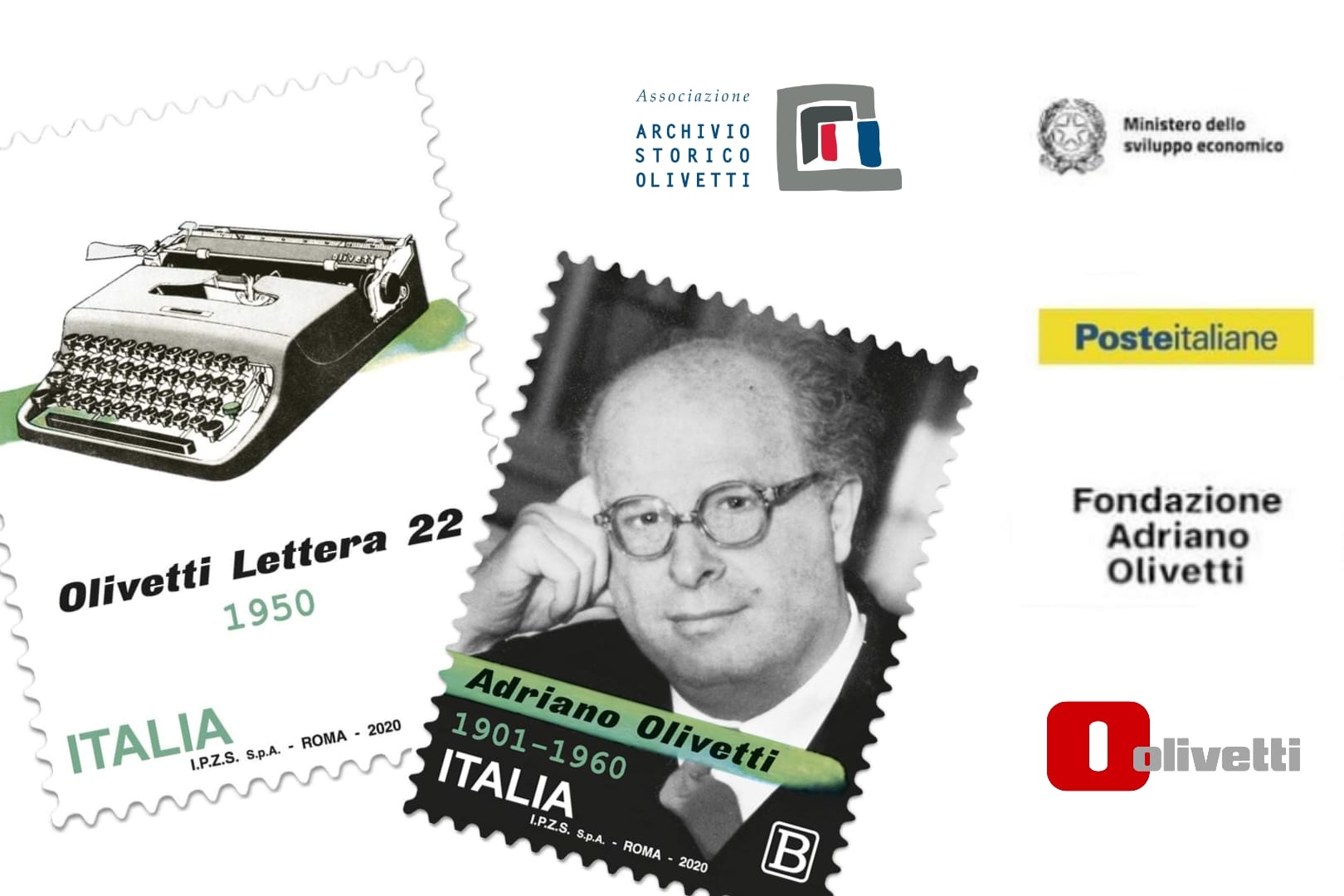 Due francobolli per la Lettera 22 e per Adriano Olivetti