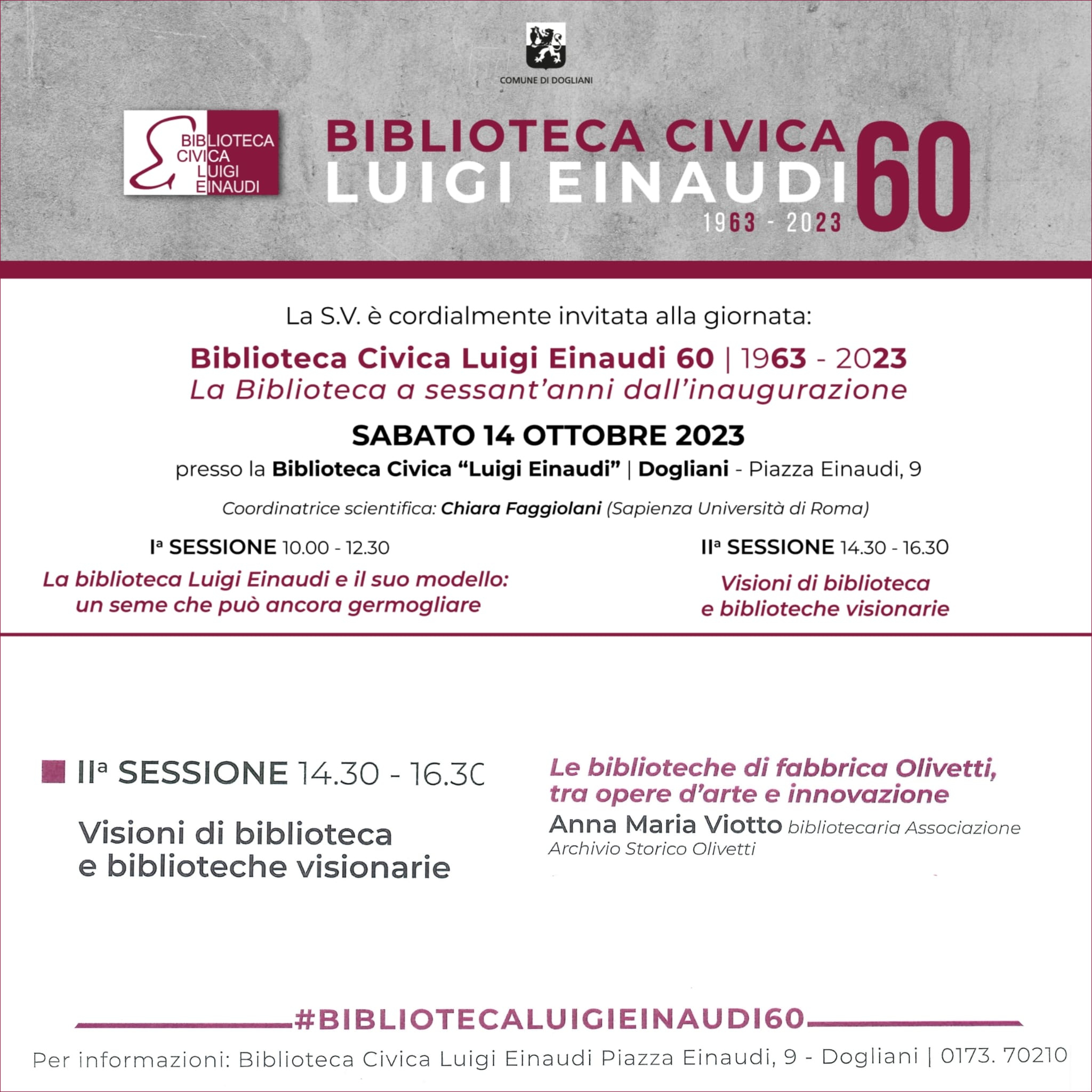 La Biblioteca Civica “Luigi Einaudi” a sessant’anni dall’inaugurazione